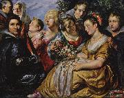 Jacob Jordaens Self portrait with his Family and Father-in-Law Adam van Noort oil painting on canvas